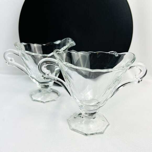 Heisey Waverly Vintage Footed Open Sugar Bowl & Creamer Set Elegant Clear Glass - Picture 5 of 10